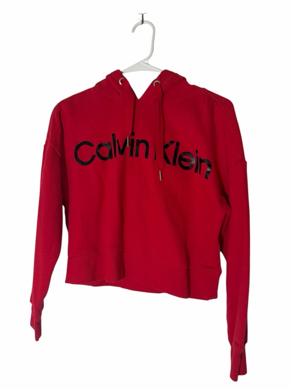 Calvin Klein Black Logo Red Long Sleeve Hooded Pullover Sweater